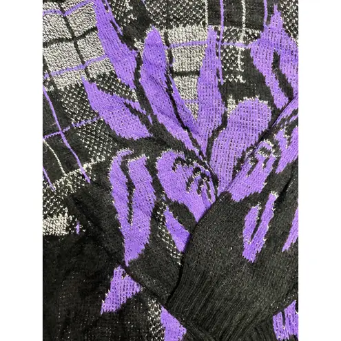 Classic Essentials Black Purple Mock Neck 80s Cosby Sweater Womens Size 10 USA