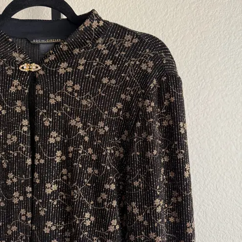 Vintage Metallic Evening Cardigan Black Gold Womens 12 Open Front Holiday Layer