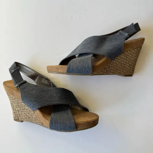 Aerosoles | "Coco Plush" Women's Denim Blue Wedge Weave Sandals Size 9 Rattan
