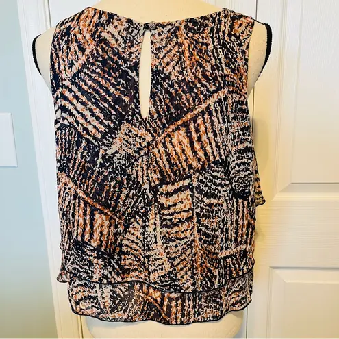 Tyche Womens SZ Large Blue Orange Cropped Layered Tank Top Blouse Sleeveless NEW