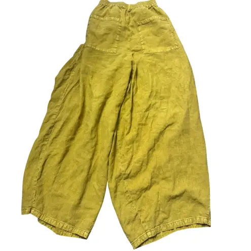 Pilcro Anthropolgie Linen Blend Wide Leg Cropped Pants Mustard Yellow XS