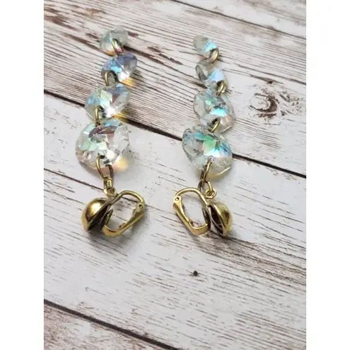 Vintage Clip On Earrings Chunky Clear/Iridescent Long