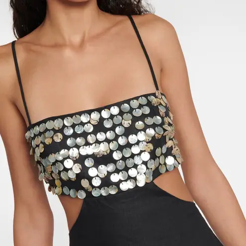 STAUD NEW NWT Jada Embellished Cutout Linen Maxi Dress In Black