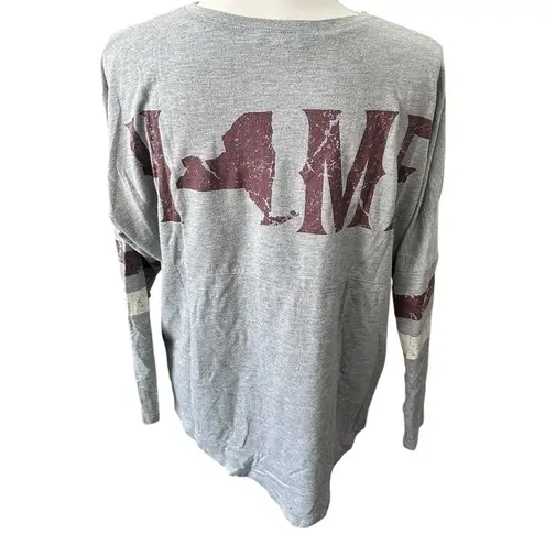 About A Girl Gray NY Home Graphic Long Sleeve Top with Striped Sleeves