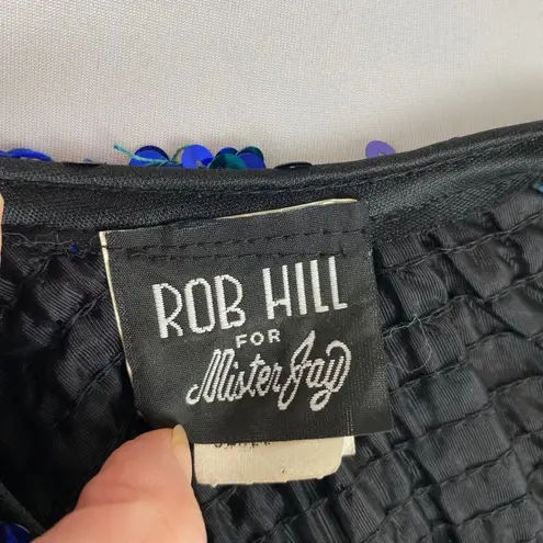 Vintage Rob Hill Colorful Chevron Sequin Batwing Blouse Disco Glam NYE Small Black