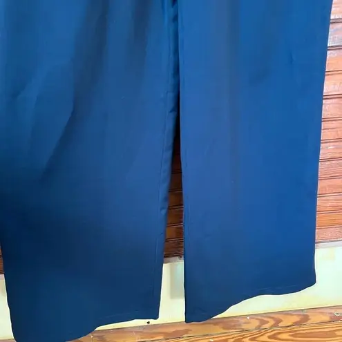 Jay Godfrey Dryden Bow Pleated Jumpsuit Wide Leg Navy Blue Size 2 Black Satin