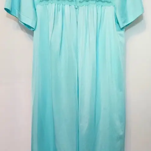 Vanity Fair Vintage 70's Light Turquoise Blue Button Lace Nightgown Pajama Dress - Image 7