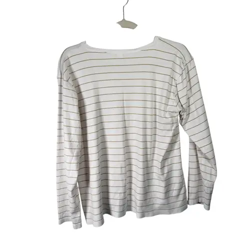 LAKE 100% Pima Cotton White Striped Crew Long Sleeve Pajama Shirt Womens XL