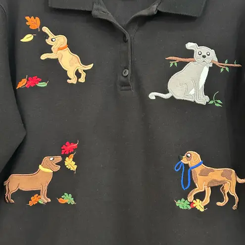 Bechamel Vintage Dog Applique Long Sleeve Polo Black Size M