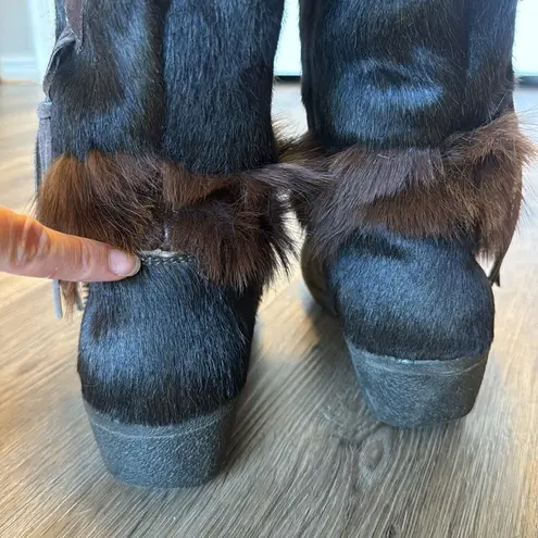 vtg Italian Tecnica 70s 80s brown goat fur mukluk muk luk boots size 7.5 cute