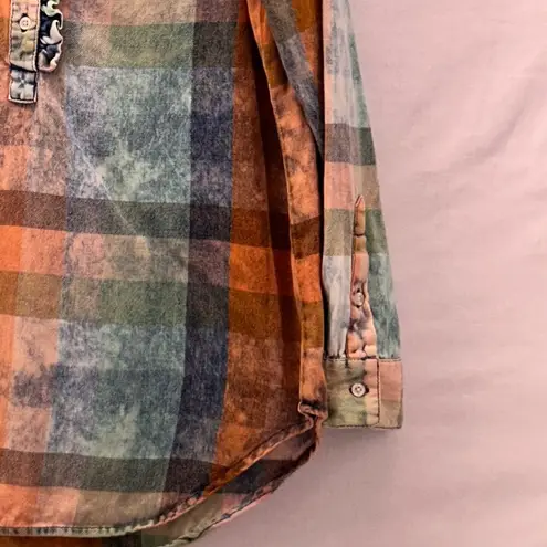 Isabella Sinclair Tunic Top Small Plaid Distressed Grunge Rocker Punk Fall Theme Orange