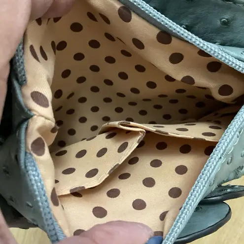 Teal Vegan Ostrich Crossbody Rosette Flower Bag Top Side Zip Outside Pocket Green