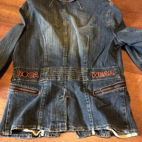 Rocawear Vintage Y2K Women’s Embroidered Jean Jacket Size L Jewel Charm
