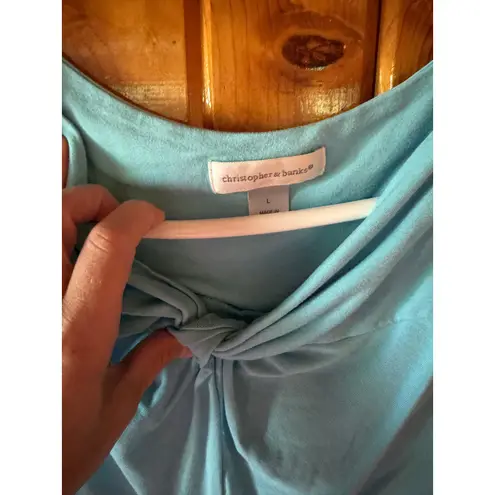 Christopher & Banks Twist Front Top Short Sleeve Casual Blue Size L