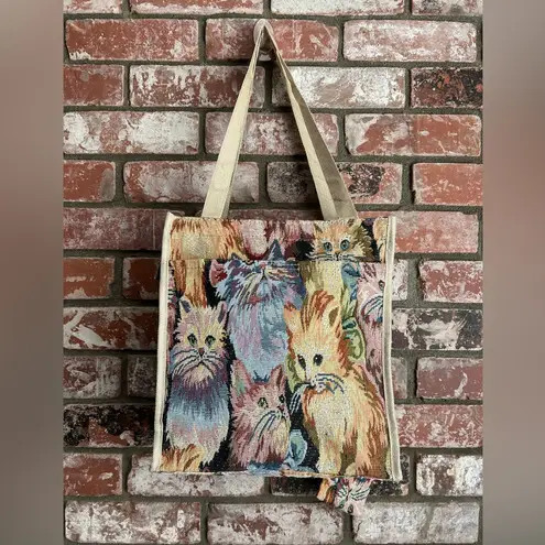 None Charming Cat Print Tote Bag With Coin Bag