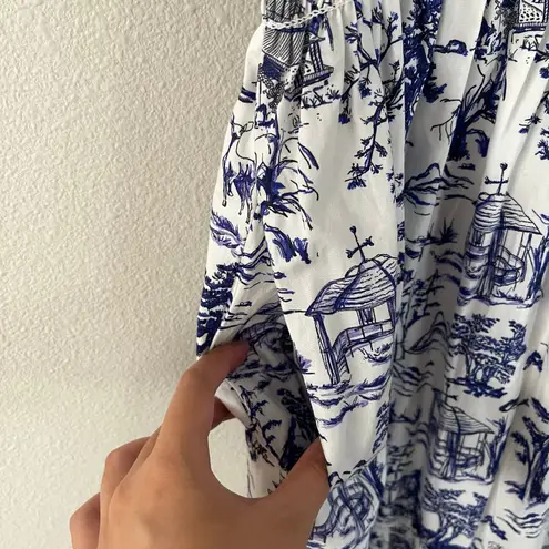 NWT O.P.T. Daphne Toile Blue White Print Tiered Midi Dress (S)