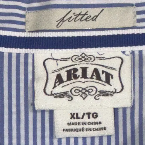 Ariat  Womens Fitted Western Shirt XL‎ Blue White Striped Long Sleeve Button Down
