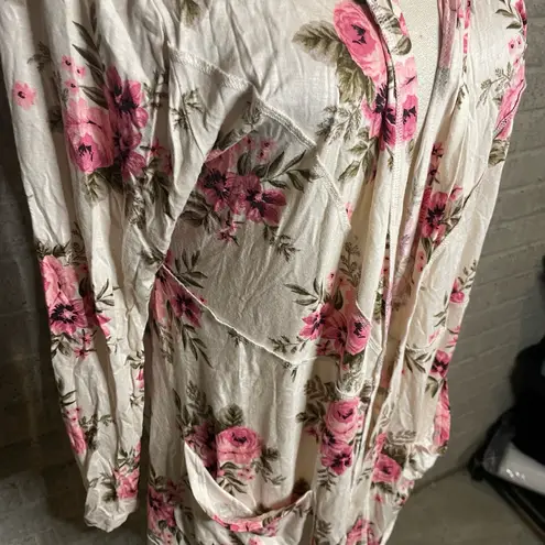 Farmhouse Frocks Floral Long Sleeve Draped Open Front Cardigan Size Large Pink