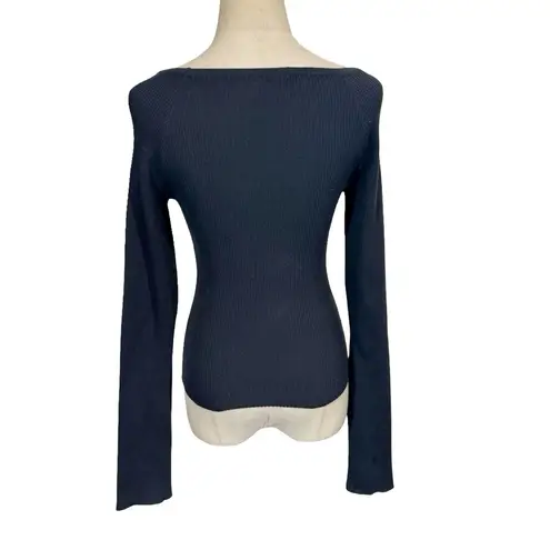 DISSH Wells Wide U Shaped Long Sleeve Ribbed Knit Top Sweater in Black Size M