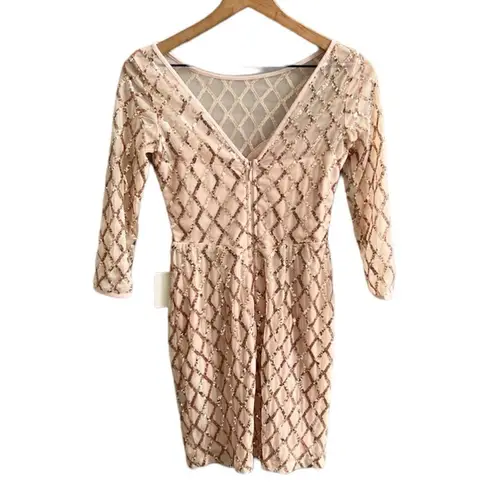 Lulu’s NWT Party Favor Rose Gold Sequin Bodycon Dress Champagne Cocktail Dress Size XS