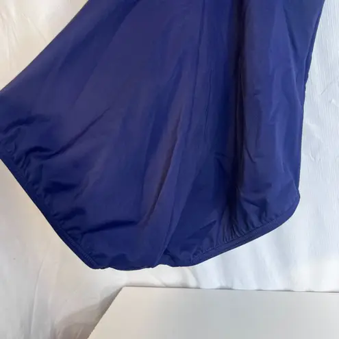 Lands End One Piece Swimsuit Navy Blue with Floral Shelf Bra Size 8 Beach Swim