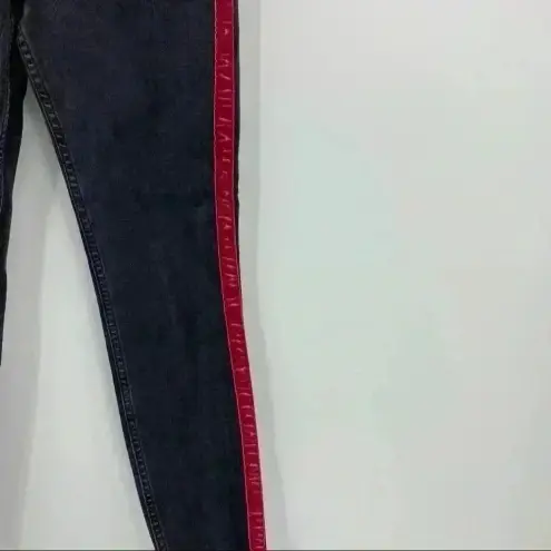 ZARA  Black Washed High Waisted Red Velvet Stripe Jeans‎ Size 4