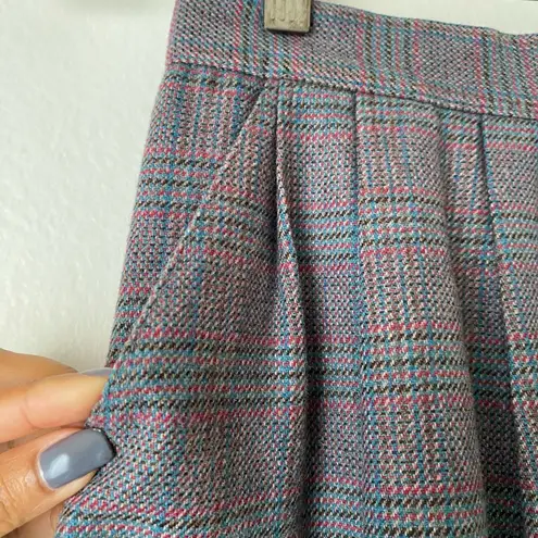 VTGn Glenora Plaid ALine Midi Skirt sz M Wool Pleated Pockets Retro Preppy Gray