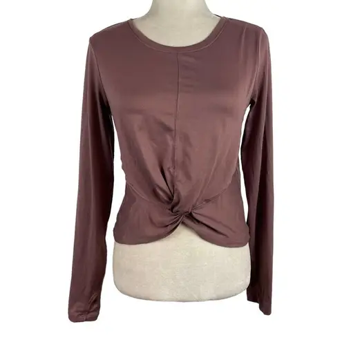 Zobha Laura Twist Front Long Sleeve Athletic Yoga Crop Top Mauve Size Small