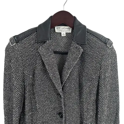 St. John Blazer Size 2 Black Leather Detail 3 Button