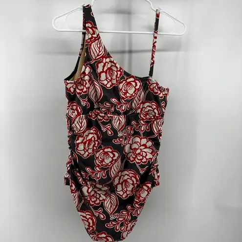 Garnet Hill Signature One-Shoulder Swimsuit Floral One Piece Stretch Fitted 14