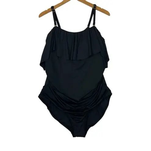 La Blanca $130 Island Goddess Off Shoulder Ruffle One Piece - Black 22W