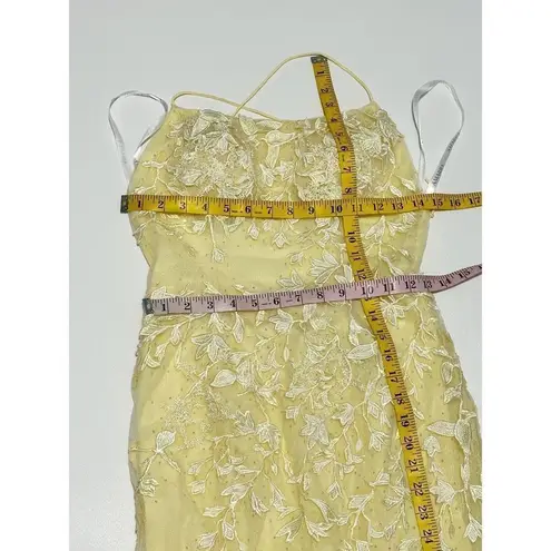 Amarra Lace Up Halter Fit & Flare Formal Dress Gown Embroidered Lace Yellow 2