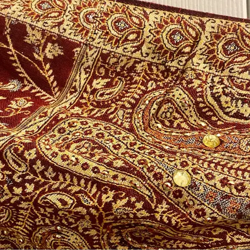 Red Gold Floral Indian Pashmina Shawl Wrap Scarf Fringe Tassel Womens One Size