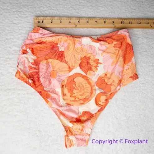 New! Peony Free People Ruched Staple Hi Bikini Bottoms, women size S Orange