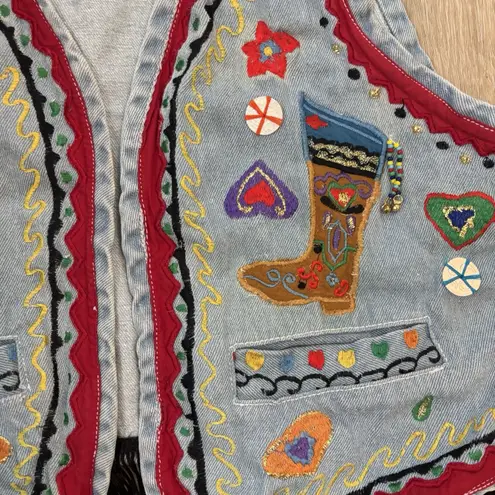 Vintage JouJou Denim Vest Embroidered Fringe Cowgirl Western Y2K 90s Size L Size L