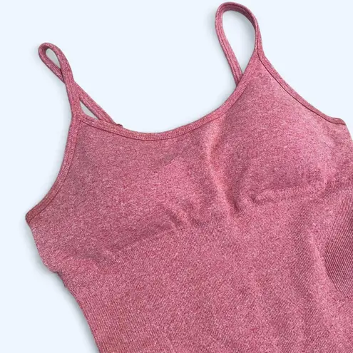heathered red spaghetti strap activewear romper Pink