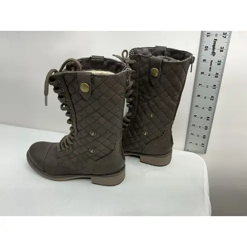 Womans SMNY Fireside Midcalf Combat Boots 5.5 M Brown Quilted Lined Lace Up Zip