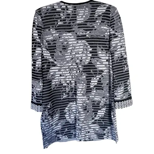 Ming Wang Black White Textured Ribbed Knit Striped Sweater Jacket Small