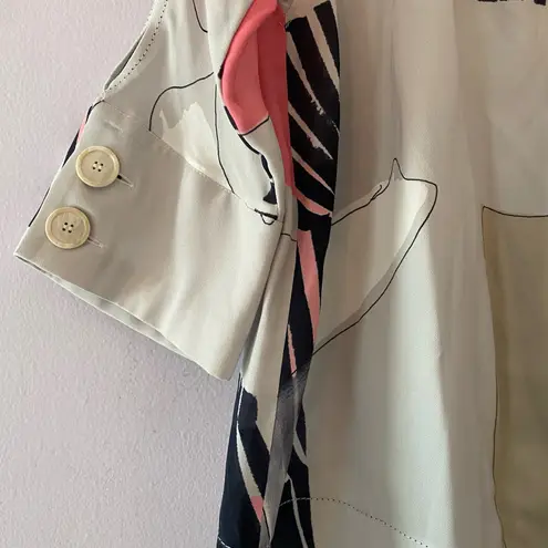 Piazza Sempione Gray Pink Artsy Abstract 3/4 Sleeve Tunic Top Women size Medium