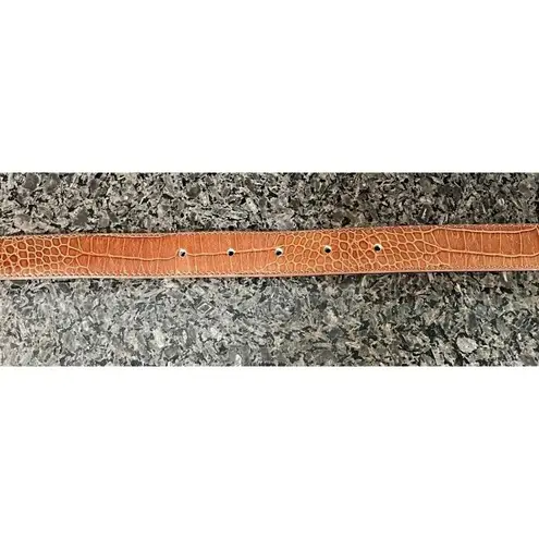 Casual Corner Large Genuine Leather Crocodile Embossed Belt Silver Buckle Italy Brown