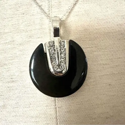 Black silver tone rhinestone pendant necklace