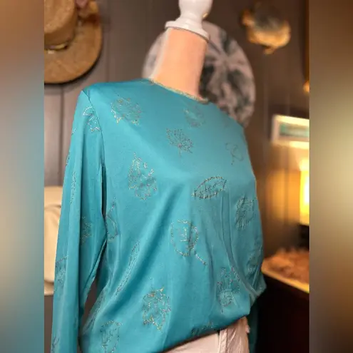 Blair Fall Vintage Teal Longsleeve W/ Gold Leaves Medium
