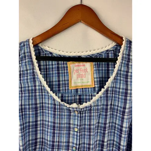 Avenue Women’s Blue Plaid Lace Tank Top Size L