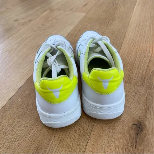 Windsor Smith Universe White Sneakers with Contrast Neon Yellow Size 8