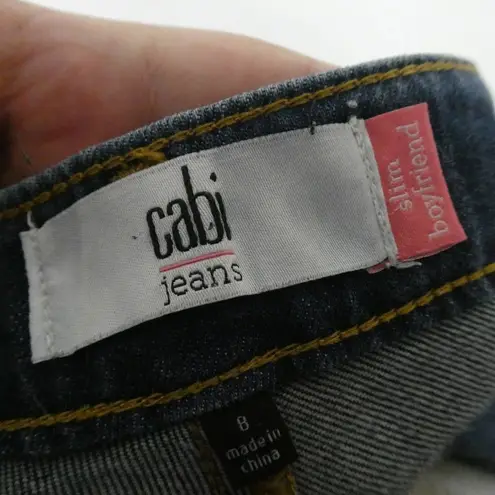 CAbi  Slim Boyfriend Jeans Medium Wash Distressed Whiskered Blue Size 8