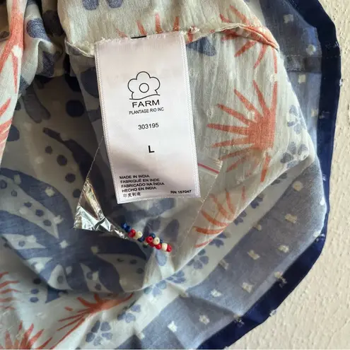 Farm Rio Tank Top Afternoon Breeze Beaded Tassel Tie Cotton Blouse Sz L NWT