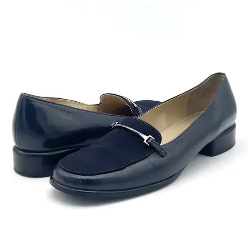 Etienne Aigner Vintage 90s Carmine Navy Blue Leather Microfiber Loafer Size 7.5