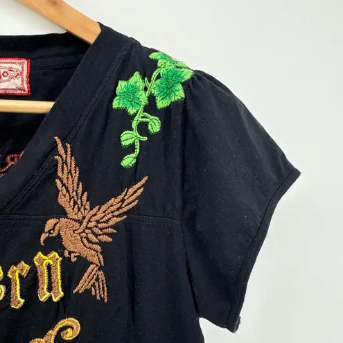 Johnny Was LA Southern Rock Festival 1978 Black Embroidered T Shirt Dress Large