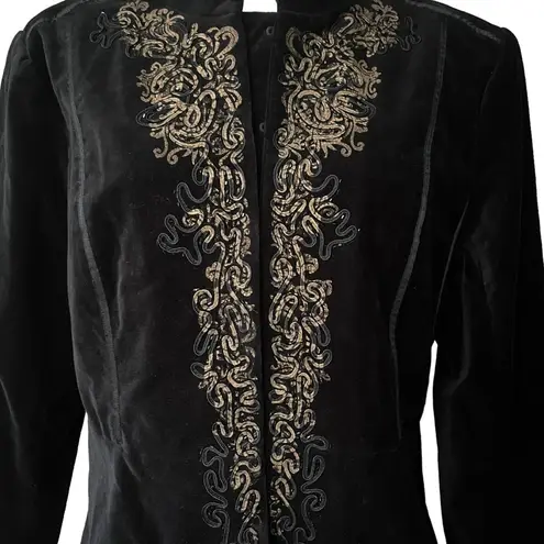 Reba Mandarin Collar Velvet Dress Jacket Blazer Black Gold, XL