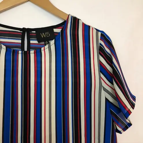 W5 NEW NWOT ANTHROPOLOGIE ANTHRO Blue Cream Red Striped Short Sleeve Work Blouse